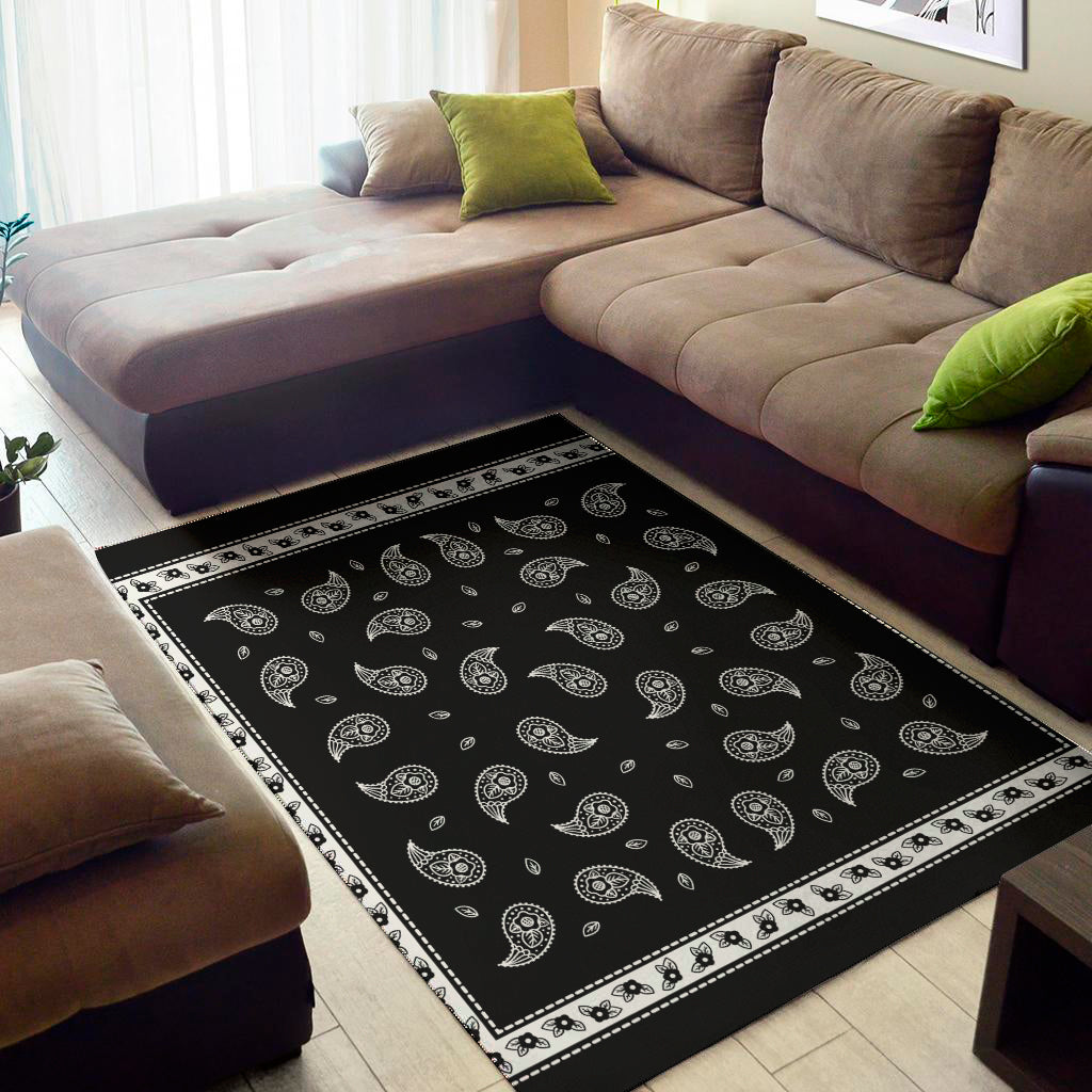 Black And White Bandana Print Area Rug