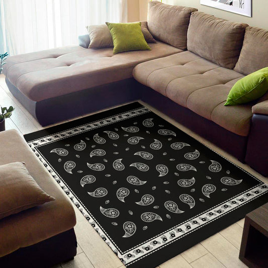 Black And White Bandana Print Area Rug