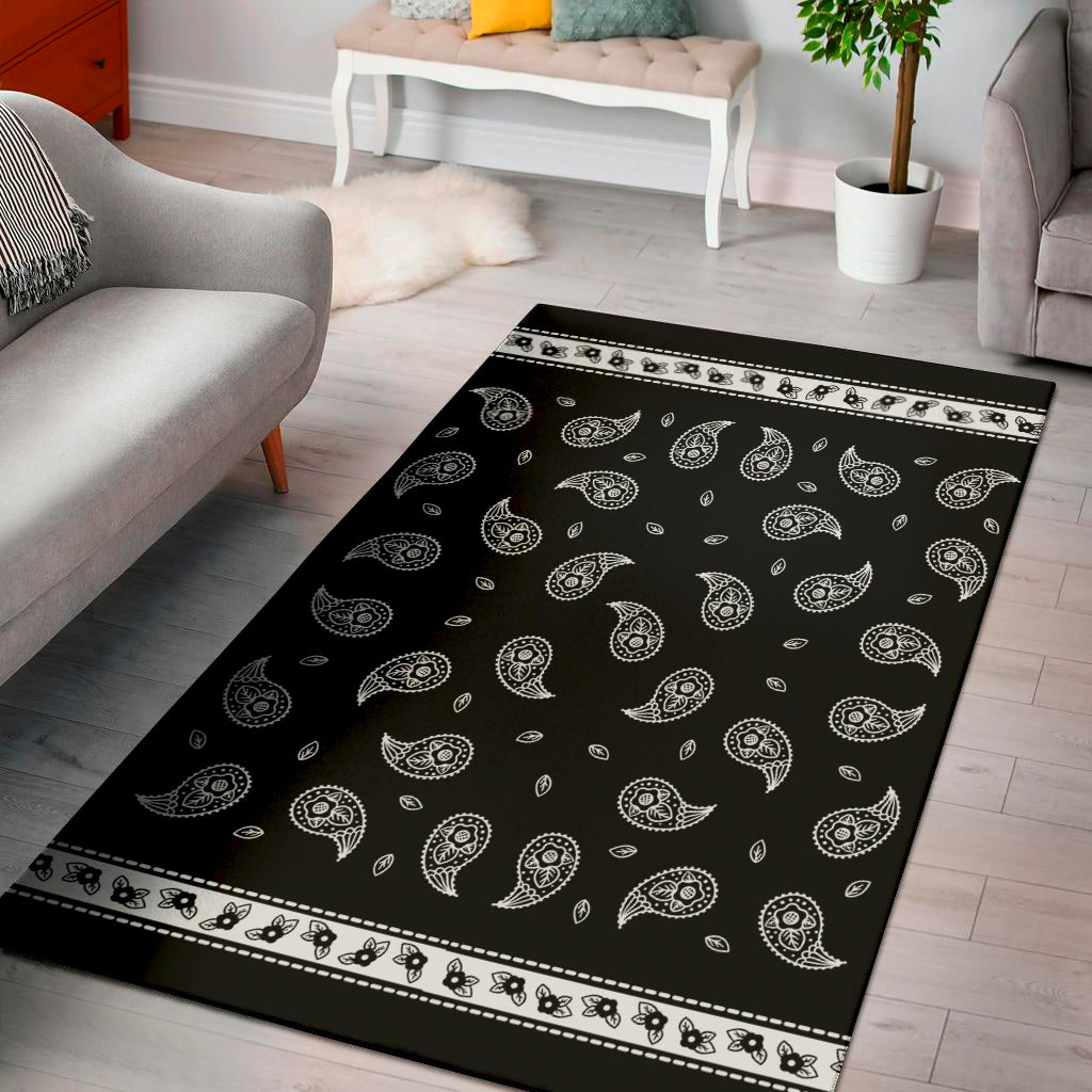 Black And White Bandana Print Area Rug