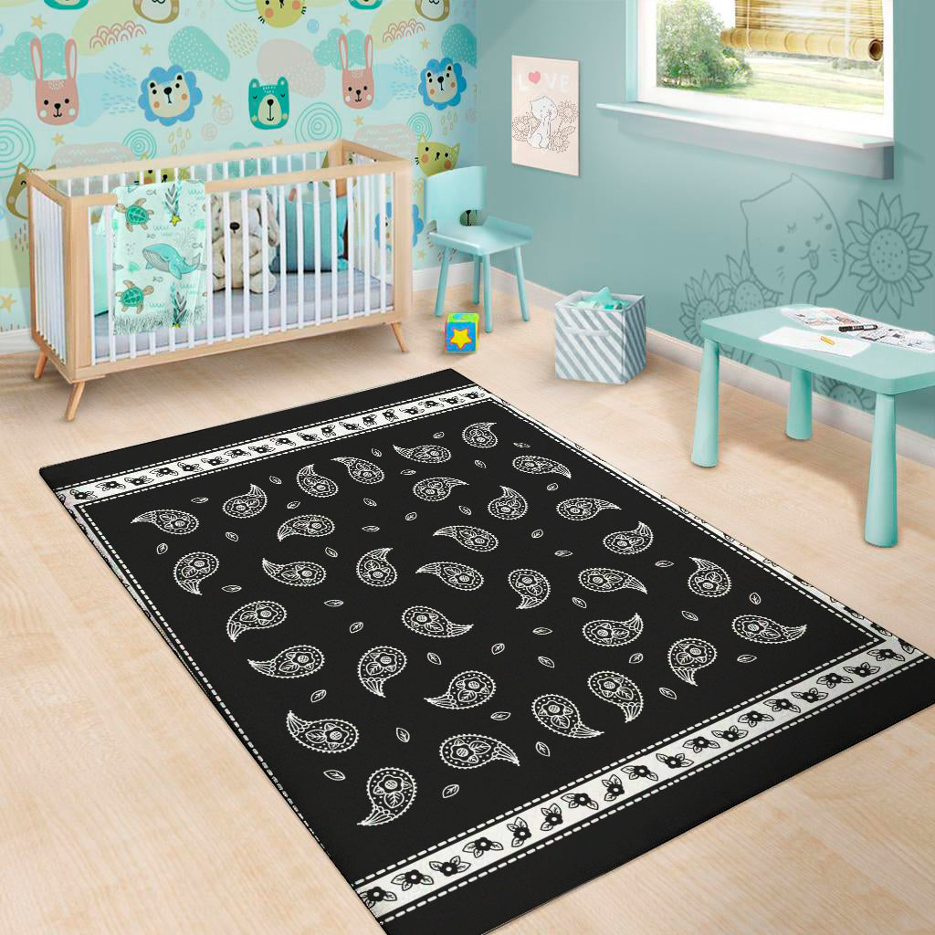 Black And White Bandana Print Area Rug