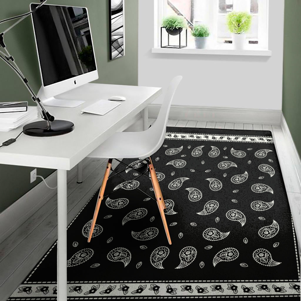 Black And White Bandana Print Area Rug