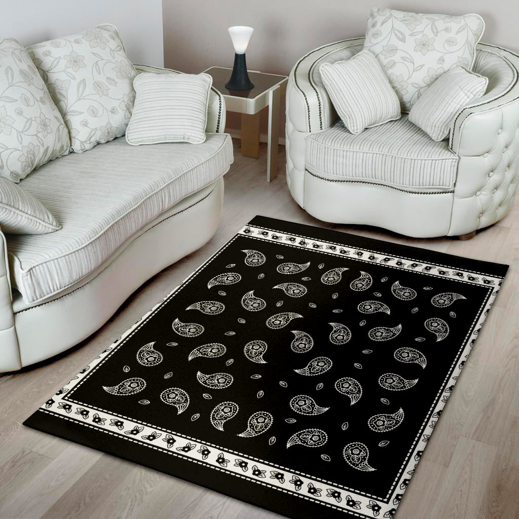 Black And White Bandana Print Area Rug