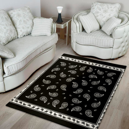 Black And White Bandana Print Area Rug