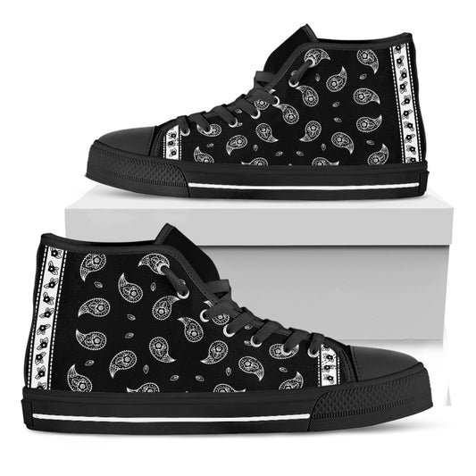 Black And White Bandana Print Black High Top Shoes