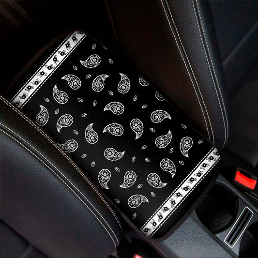 Black And White Bandana Print Car Center Console Cover