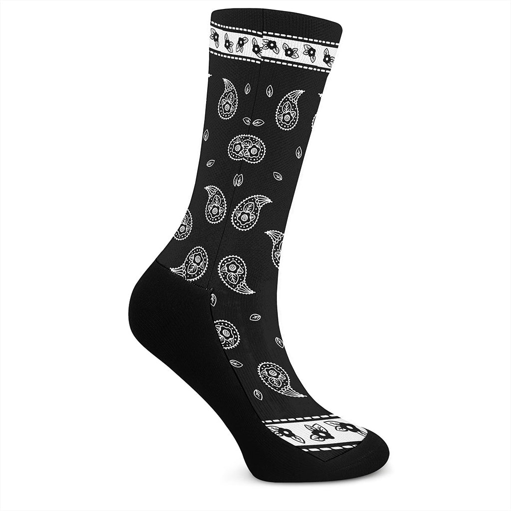 Black And White Bandana Print Crew Socks