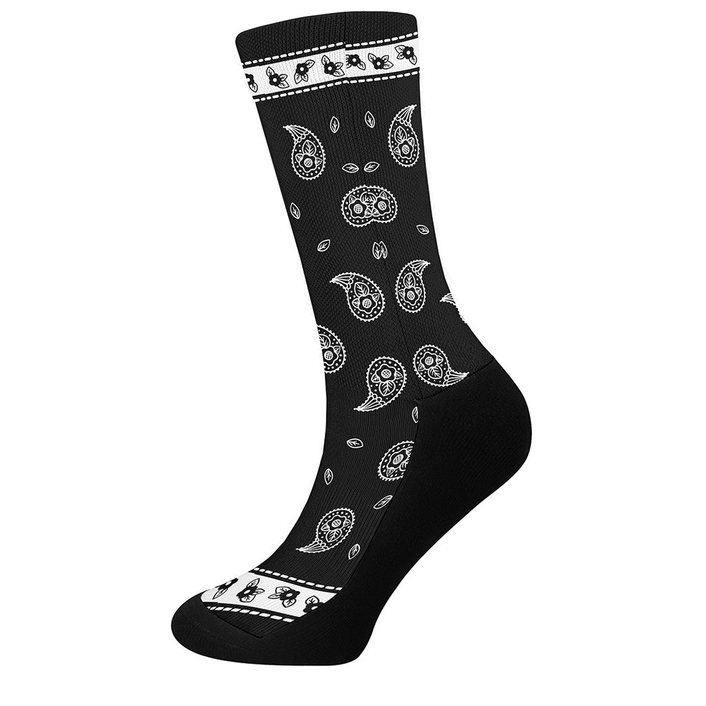 Black And White Bandana Print Crew Socks