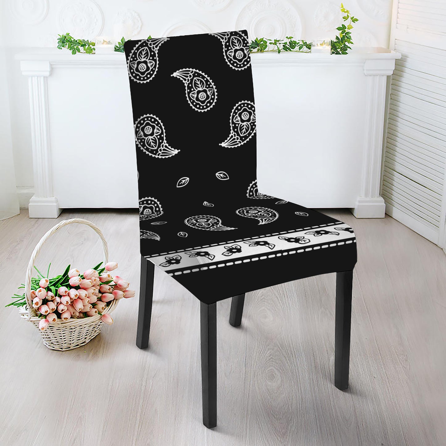 Black And White Bandana Print Dining Chair Slipcover