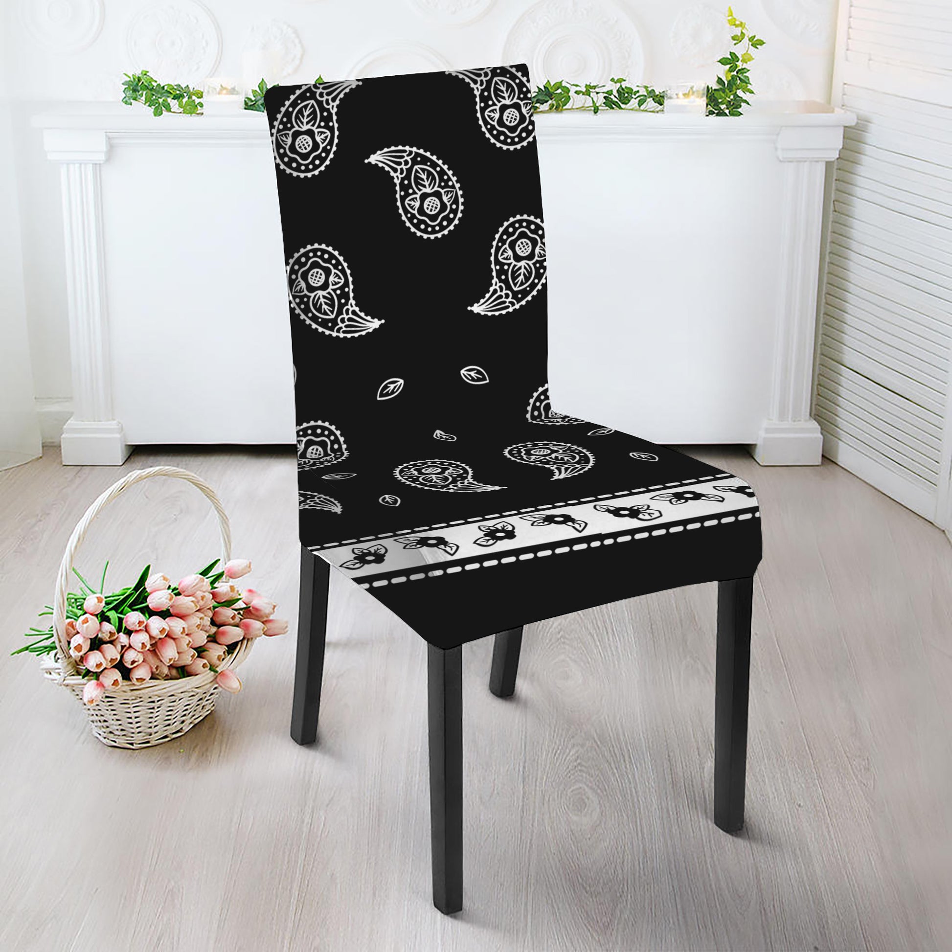 Black And White Bandana Print Dining Chair Slipcover