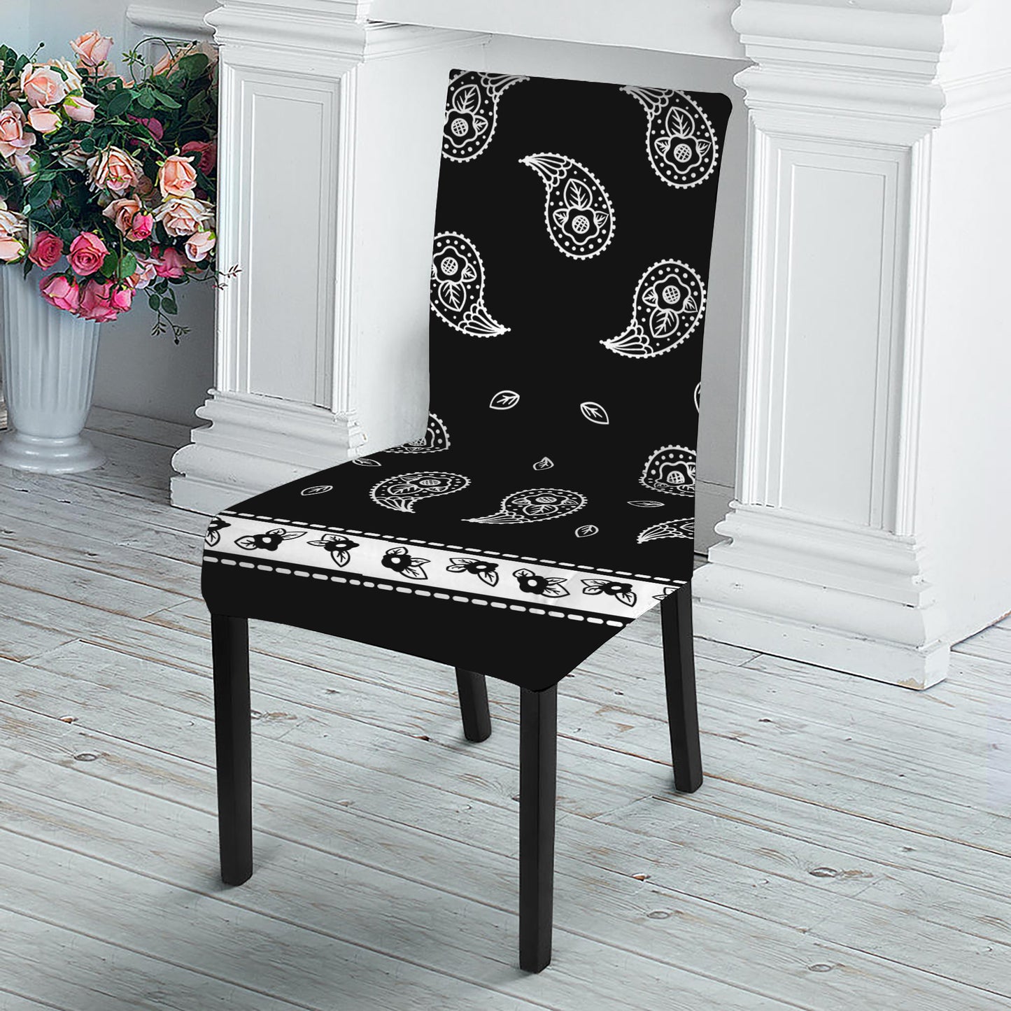 Black And White Bandana Print Dining Chair Slipcover