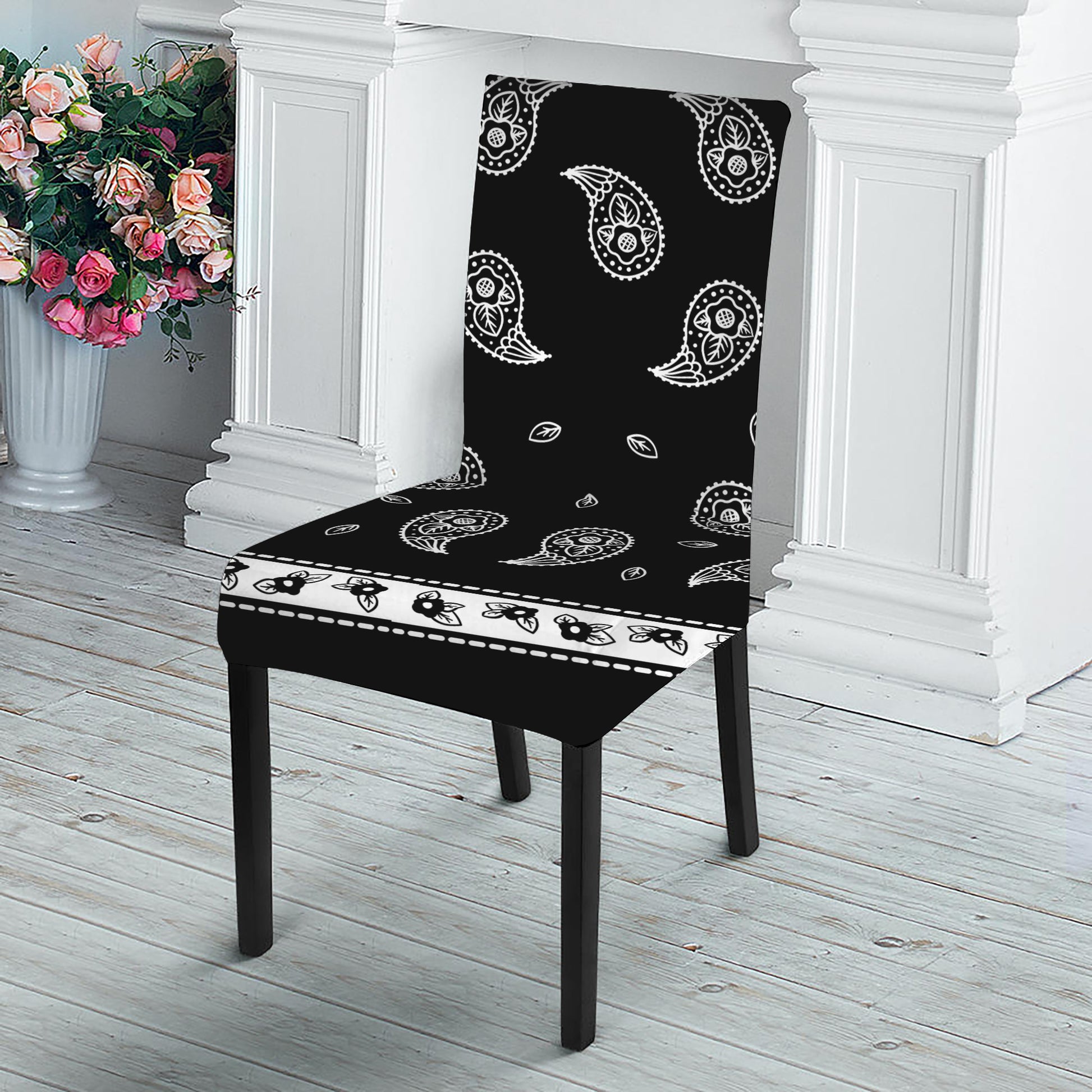 Black And White Bandana Print Dining Chair Slipcover