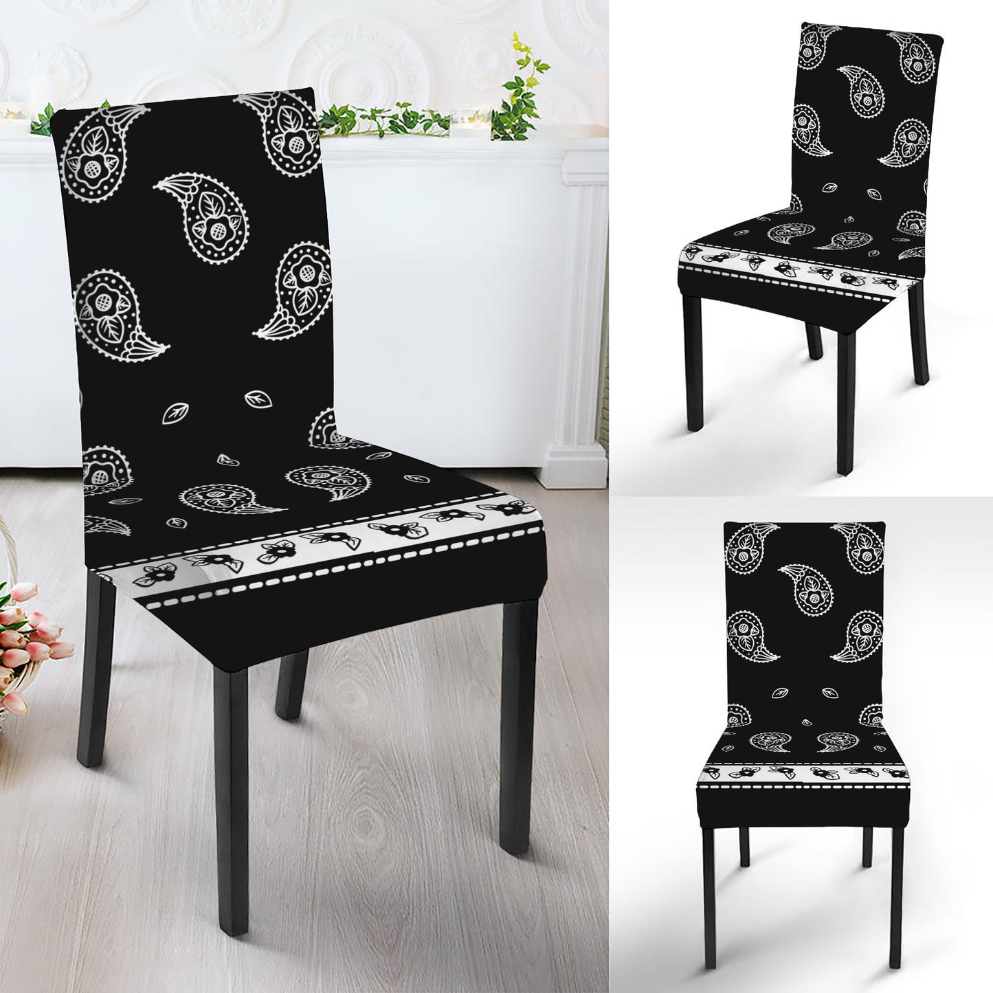 Black And White Bandana Print Dining Chair Slipcover
