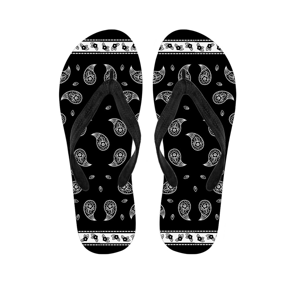 Black And White Bandana Print Flip Flops