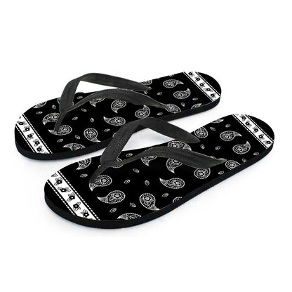 Black And White Bandana Print Flip Flops