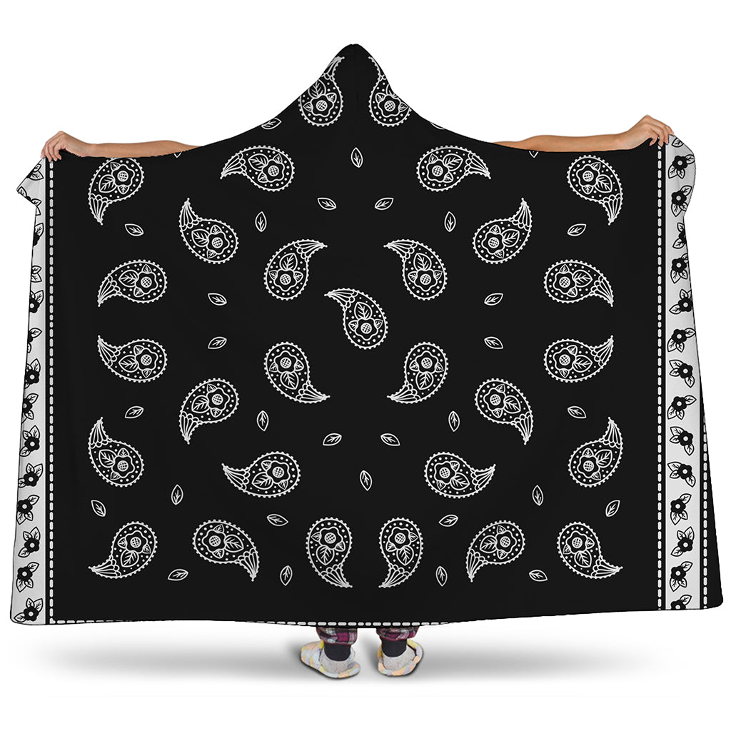 Black And White Bandana Print Hooded Blanket