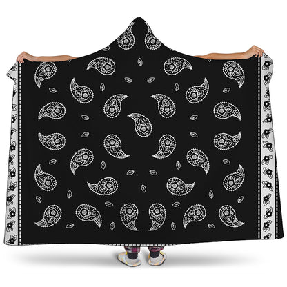 Black And White Bandana Print Hooded Blanket