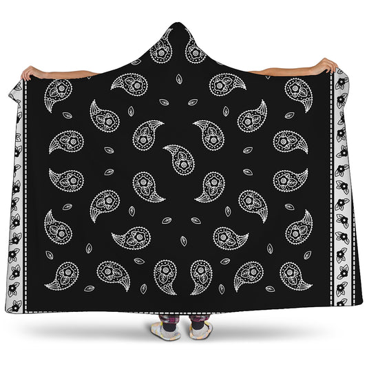 Black And White Bandana Print Hooded Blanket