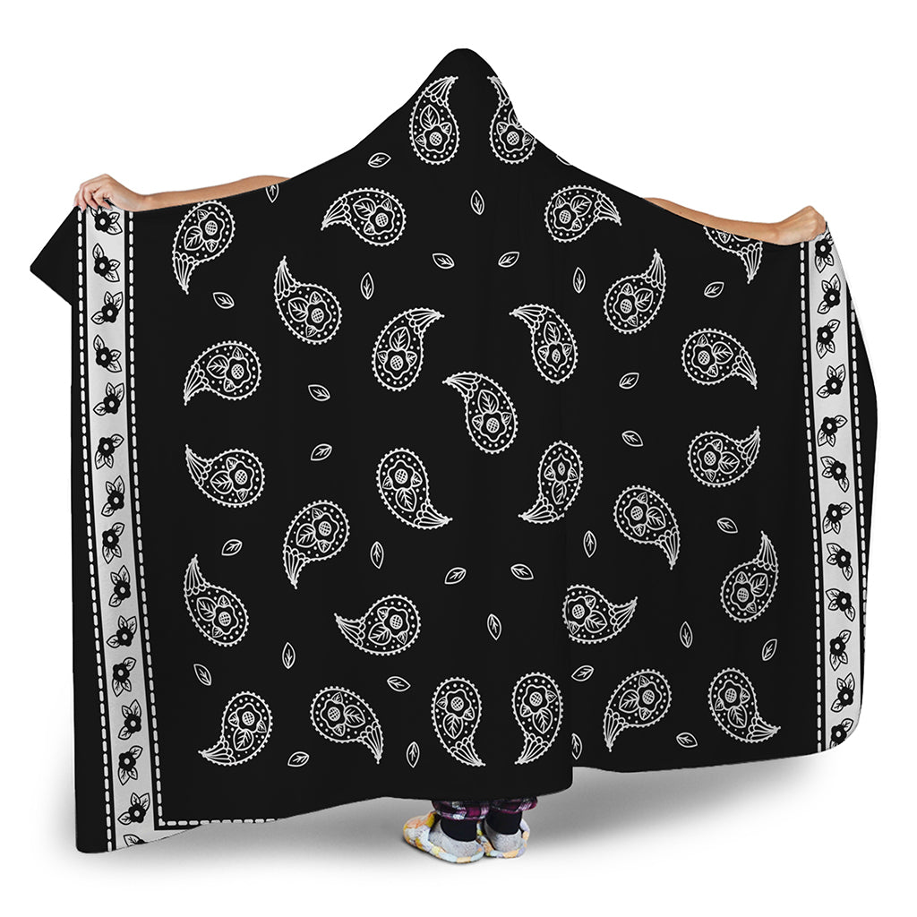 Black And White Bandana Print Hooded Blanket