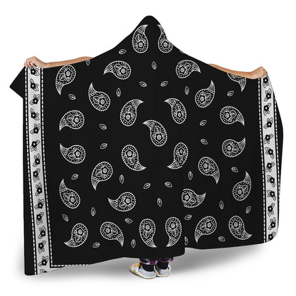 Black And White Bandana Print Hooded Blanket