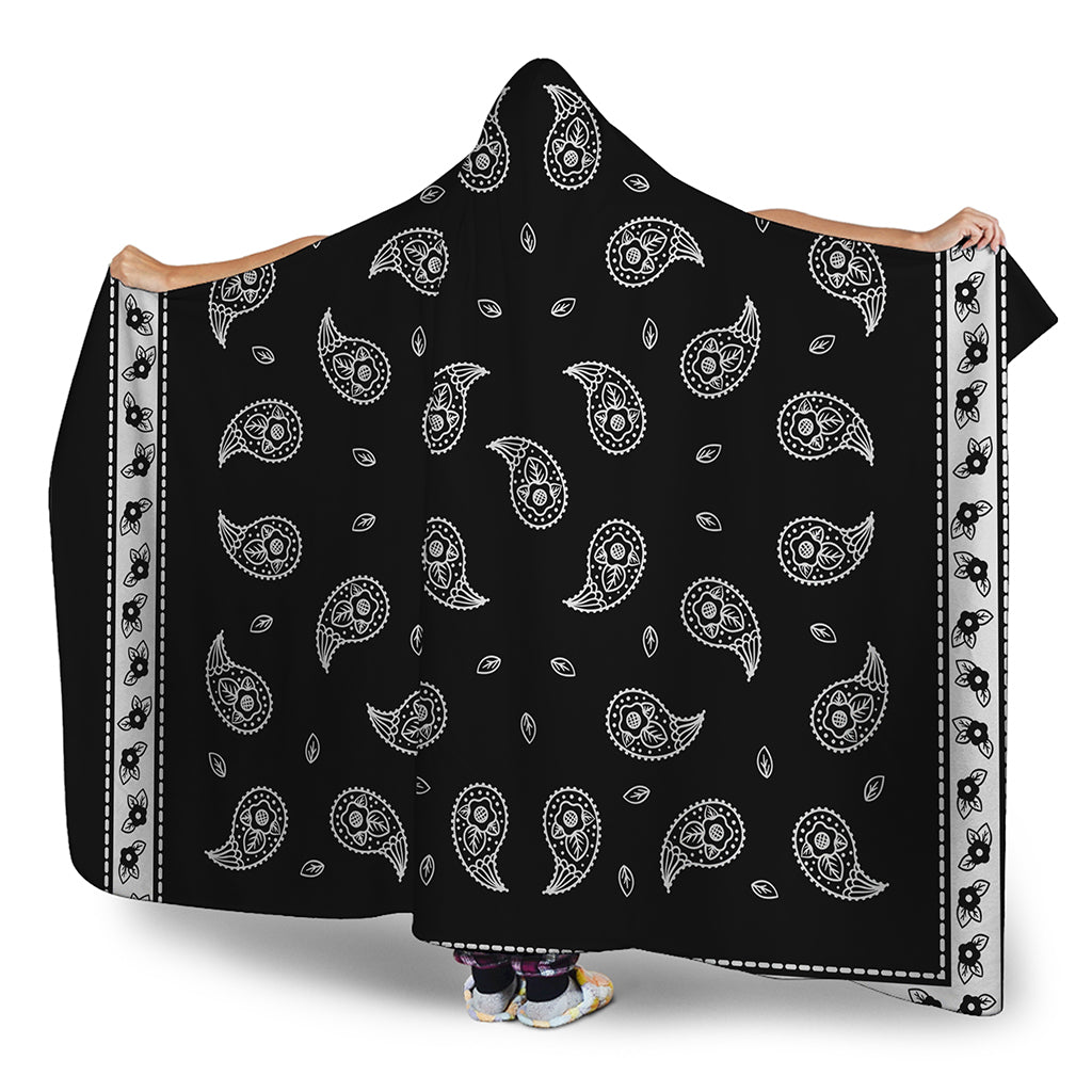 Black And White Bandana Print Hooded Blanket