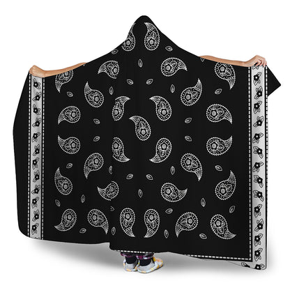 Black And White Bandana Print Hooded Blanket