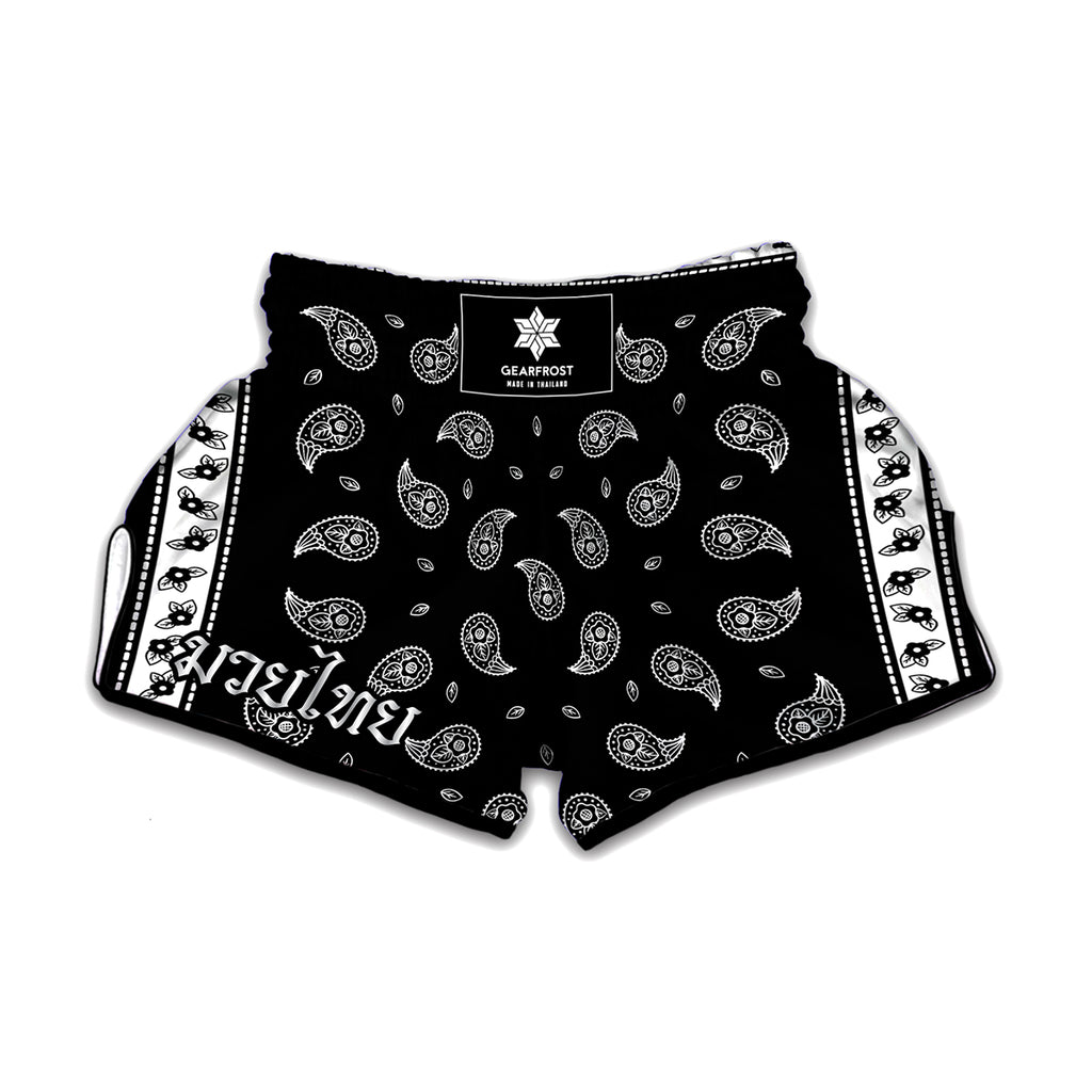 Black And White Bandana Print Muay Thai Boxing Shorts