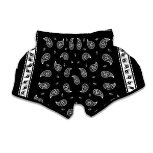 Black And White Bandana Print Muay Thai Boxing Shorts