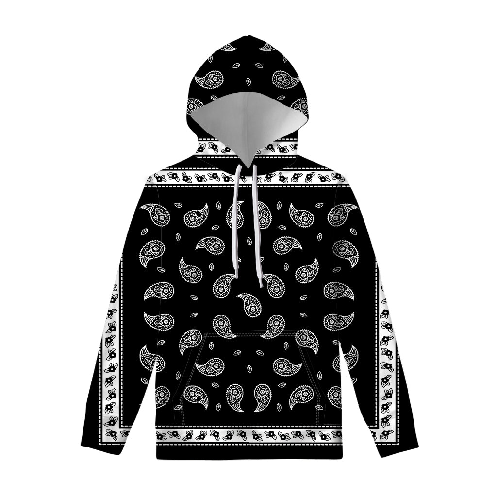 Black And White Bandana Print Pullover Hoodie