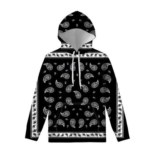 Black And White Bandana Print Pullover Hoodie