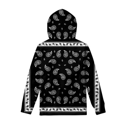 Black And White Bandana Print Pullover Hoodie