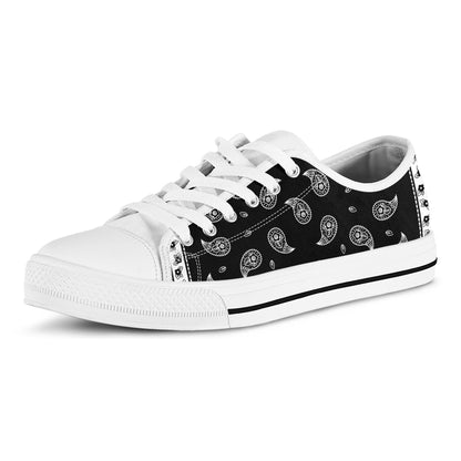 Black And White Bandana Print White Low Top Shoes