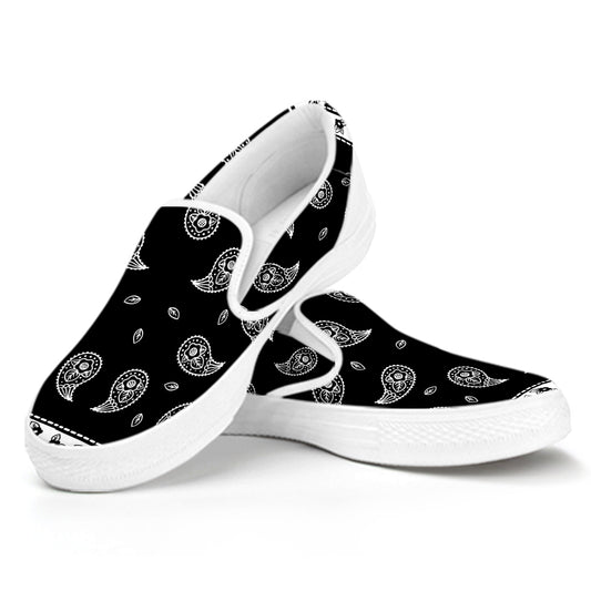 Black And White Bandana Print White Slip On Shoes
