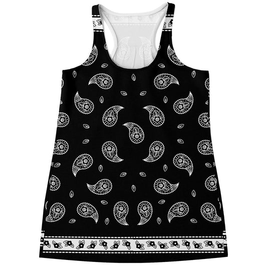 Black And White Bandana Print Women's Racerback Tank Top