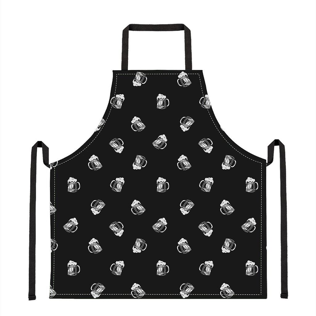 Black And White Beer Pattern Print Apron