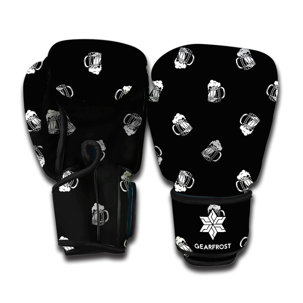 Black And White Beer Pattern Print Boxing Gloves