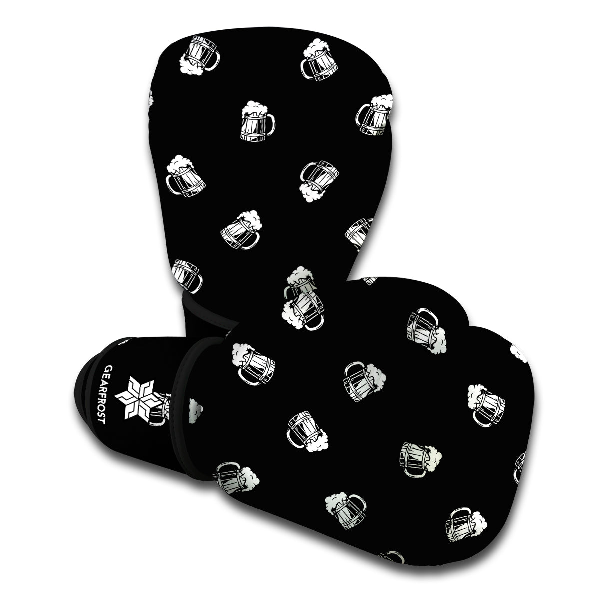 Black And White Beer Pattern Print Boxing Gloves
