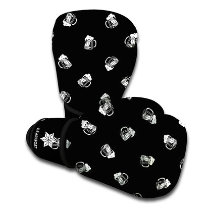 Black And White Beer Pattern Print Boxing Gloves