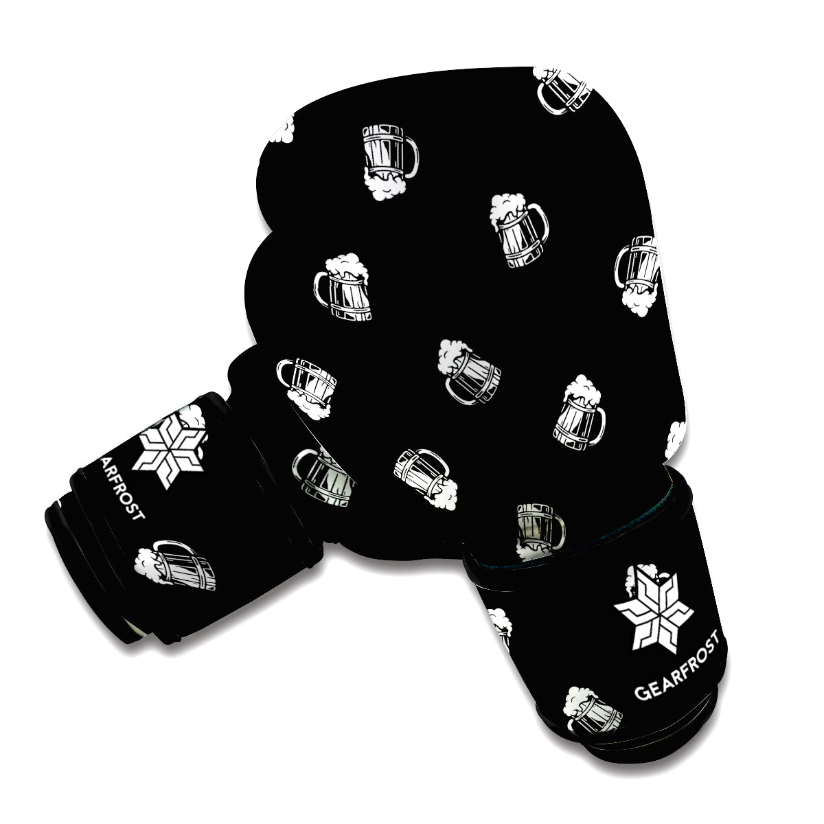 Black And White Beer Pattern Print Boxing Gloves