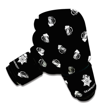 Black And White Beer Pattern Print Boxing Gloves