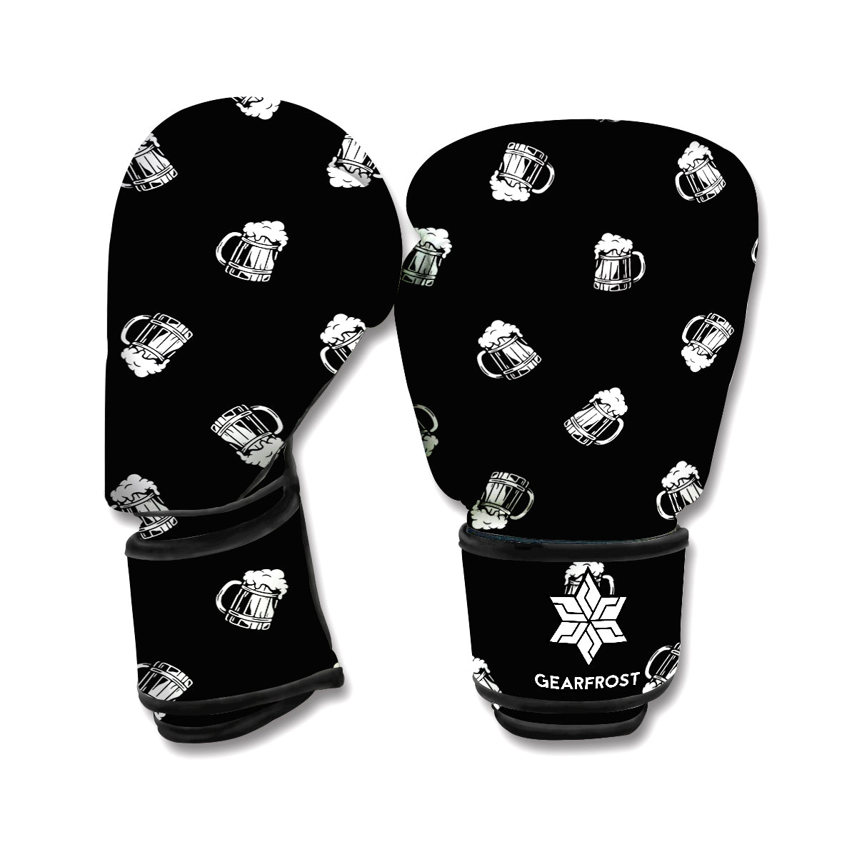 Black And White Beer Pattern Print Boxing Gloves