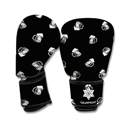 Black And White Beer Pattern Print Boxing Gloves