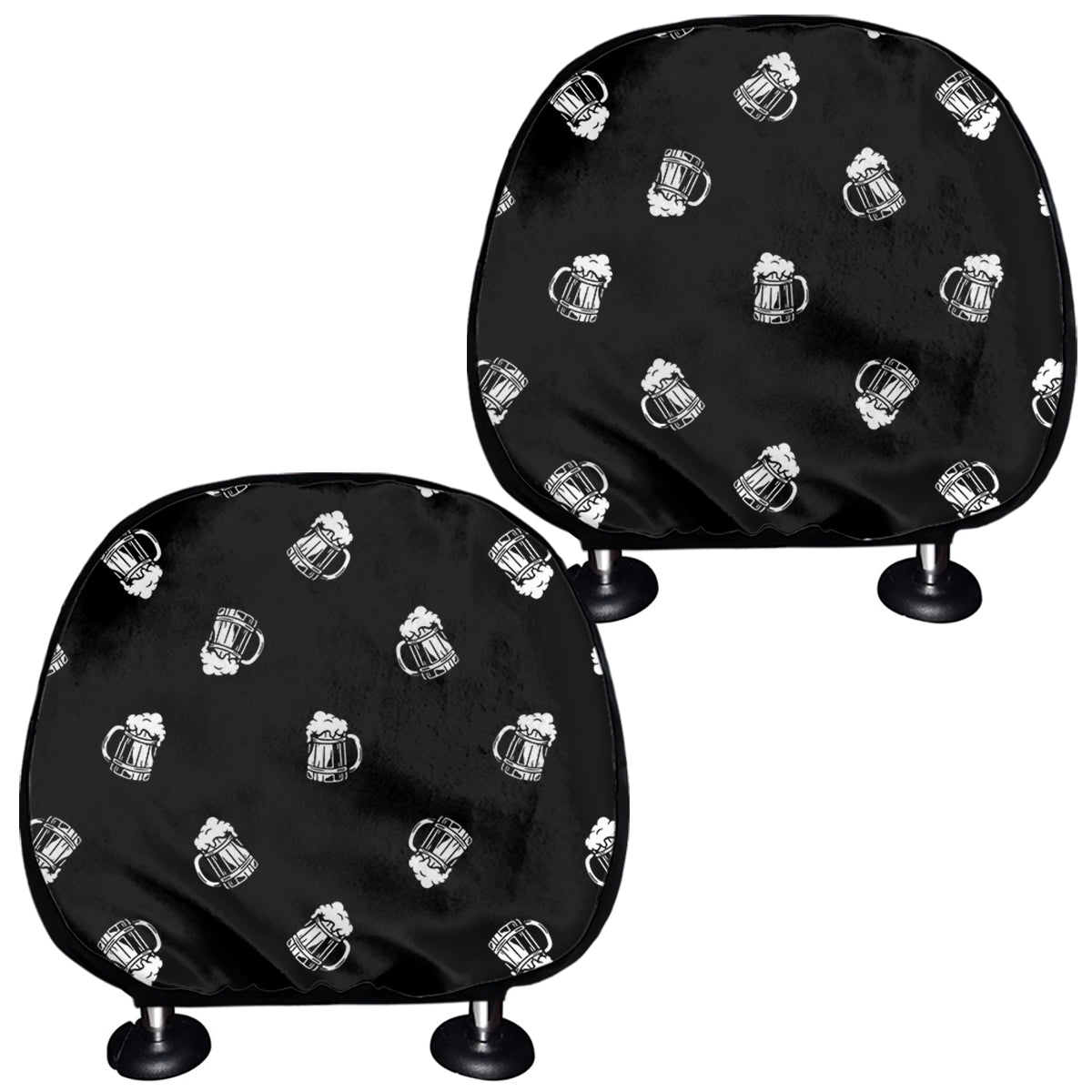 Black And White Beer Pattern Print Car Headrest Covers
