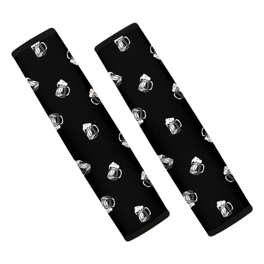 Black And White Beer Pattern Print Car Seat Belt Covers