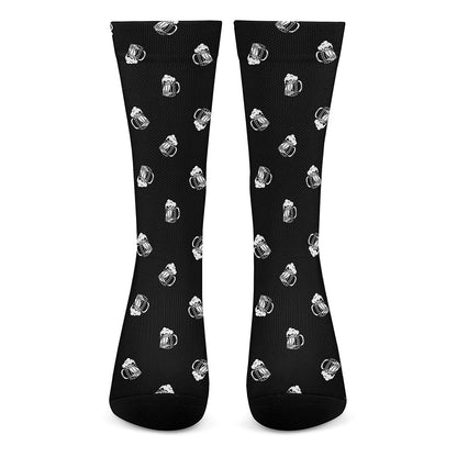 Black And White Beer Pattern Print Crew Socks