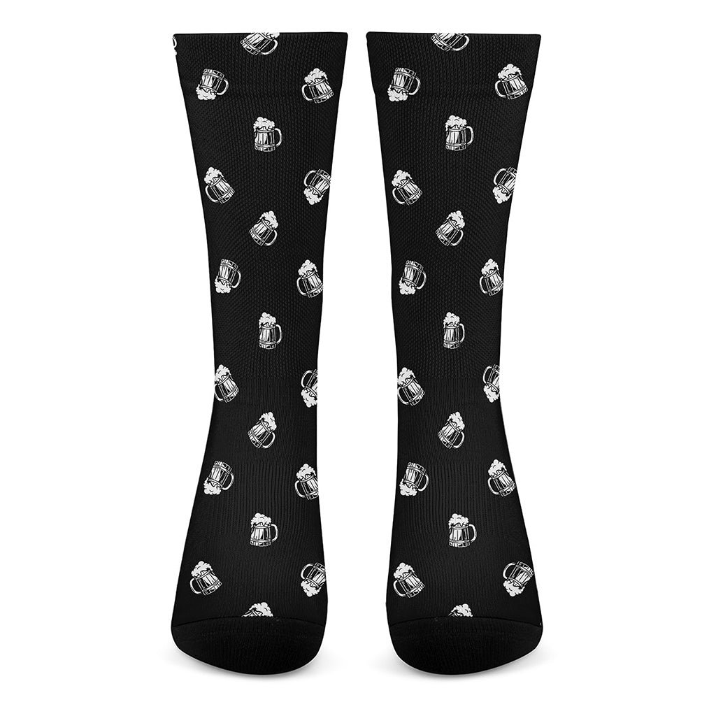 Black And White Beer Pattern Print Crew Socks