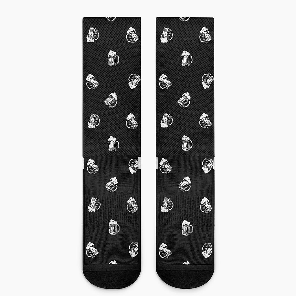 Black And White Beer Pattern Print Crew Socks