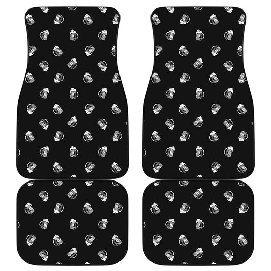 Black And White Beer Pattern Print Front and Back Car Floor Mats