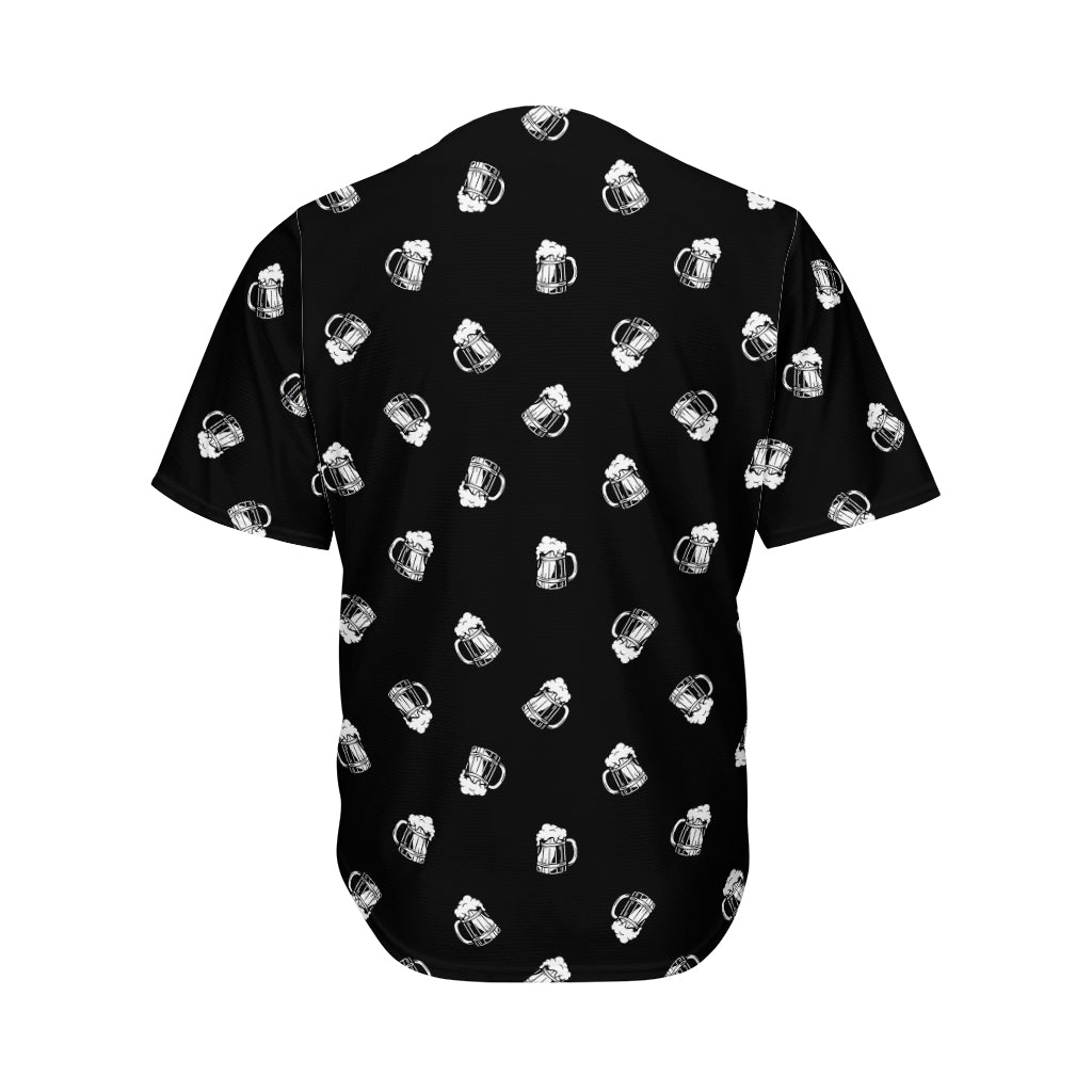 Black And White Beer Pattern Print Men's Baseball Jersey