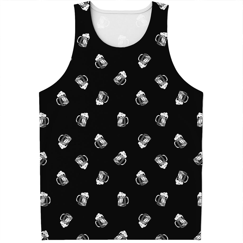 Black And White Beer Pattern Print Men's Tank Top