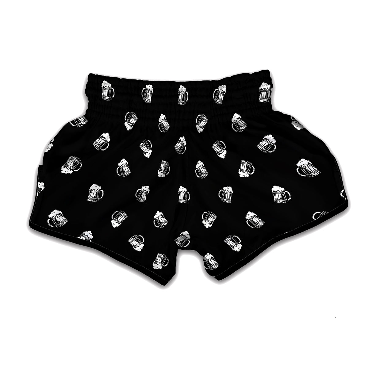 Black And White Beer Pattern Print Muay Thai Boxing Shorts